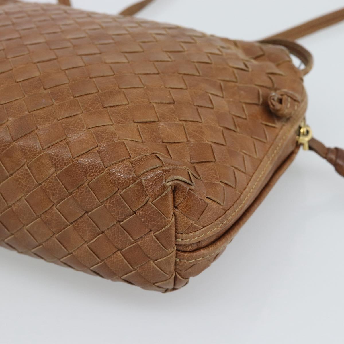 BOTTEGA VENETA INTRECCIATO Shoulder Bag Leather Outlet Brown Gold Auth ka5188A