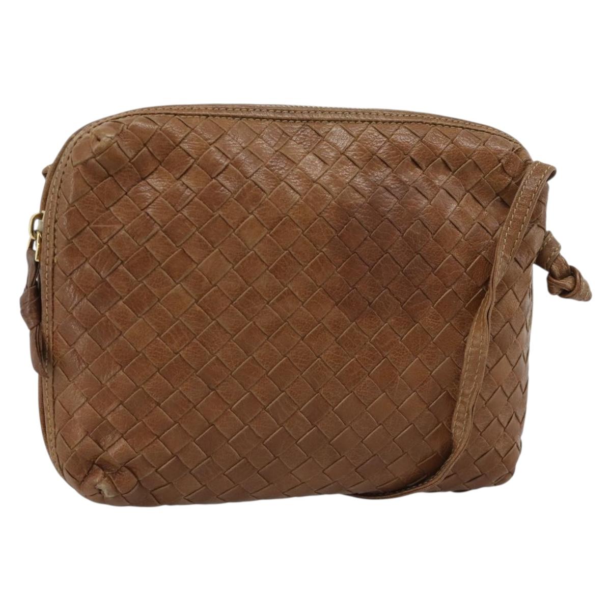 BOTTEGA VENETA INTRECCIATO Shoulder Bag Leather Outlet Brown Gold Auth ka5188A