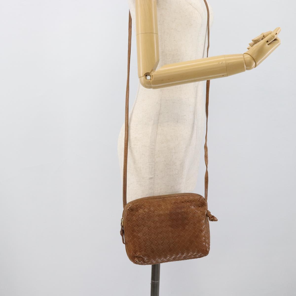 BOTTEGA VENETA INTRECCIATO Shoulder Bag Leather Outlet Brown Gold Auth ka5188A