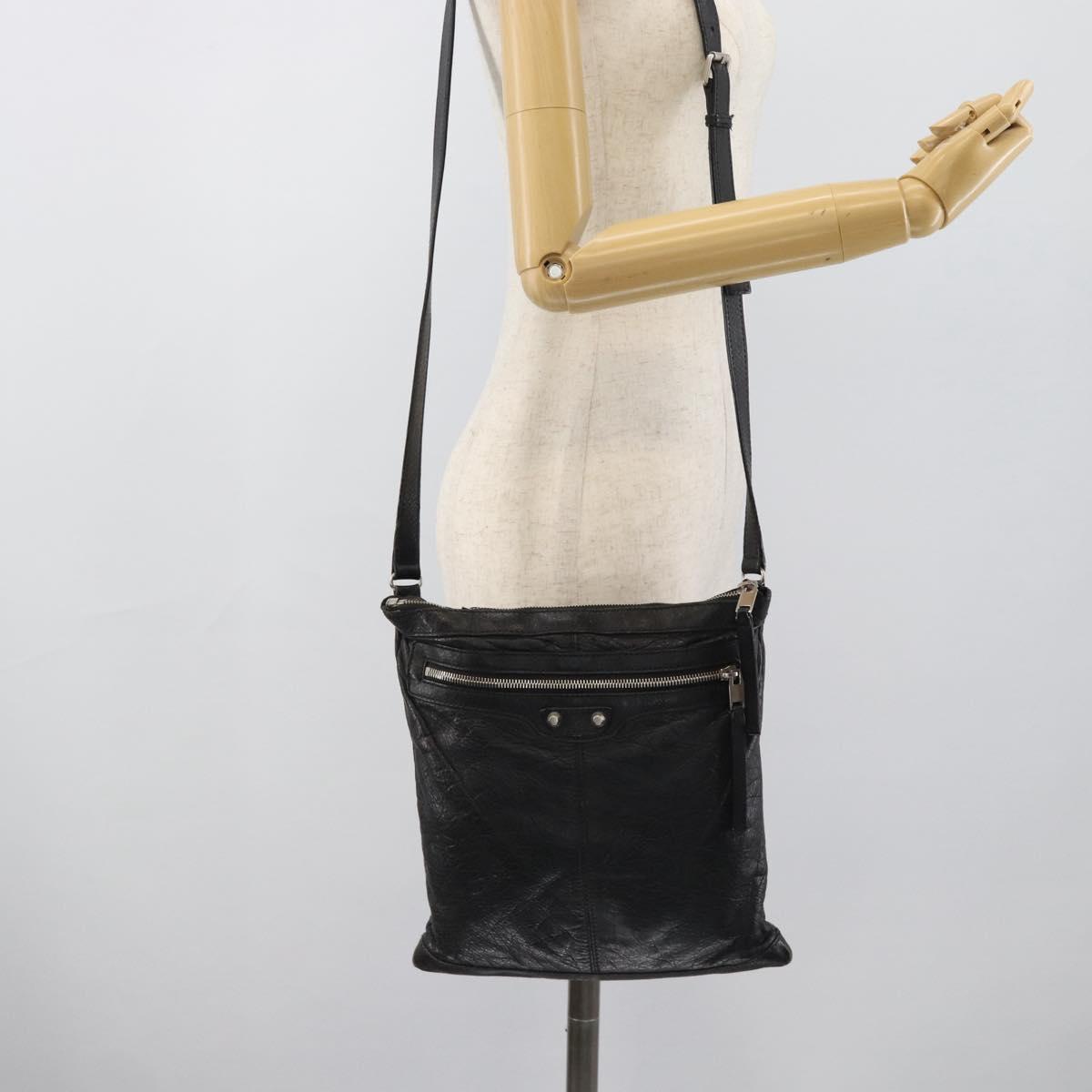 BALENCIAGA Neo Sketch Shoulder Bag Leather Black Silver 390924 Auth ka5190
