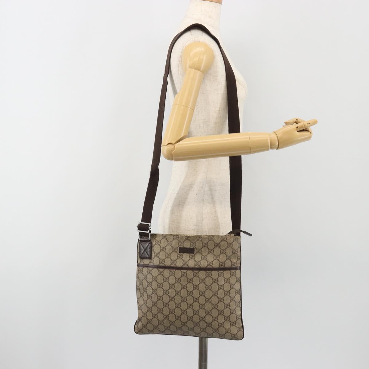GUCCI GG Supreme Shoulder Bag PVC Leather Beige Silver 141626 Auth ka5191