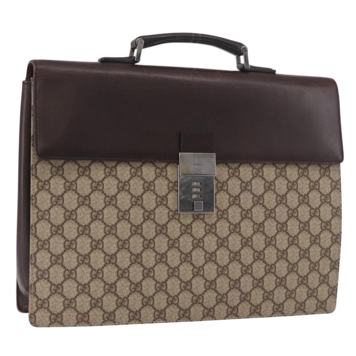 GUCCI GG Supreme Business Bag PVC Leather Beige Silver 34044 Auth ka5200