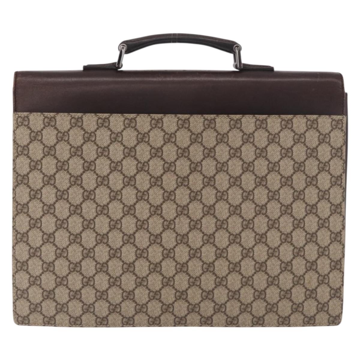 GUCCI GG Supreme Business Bag PVC Leather Beige Silver 34044 Auth ka5200