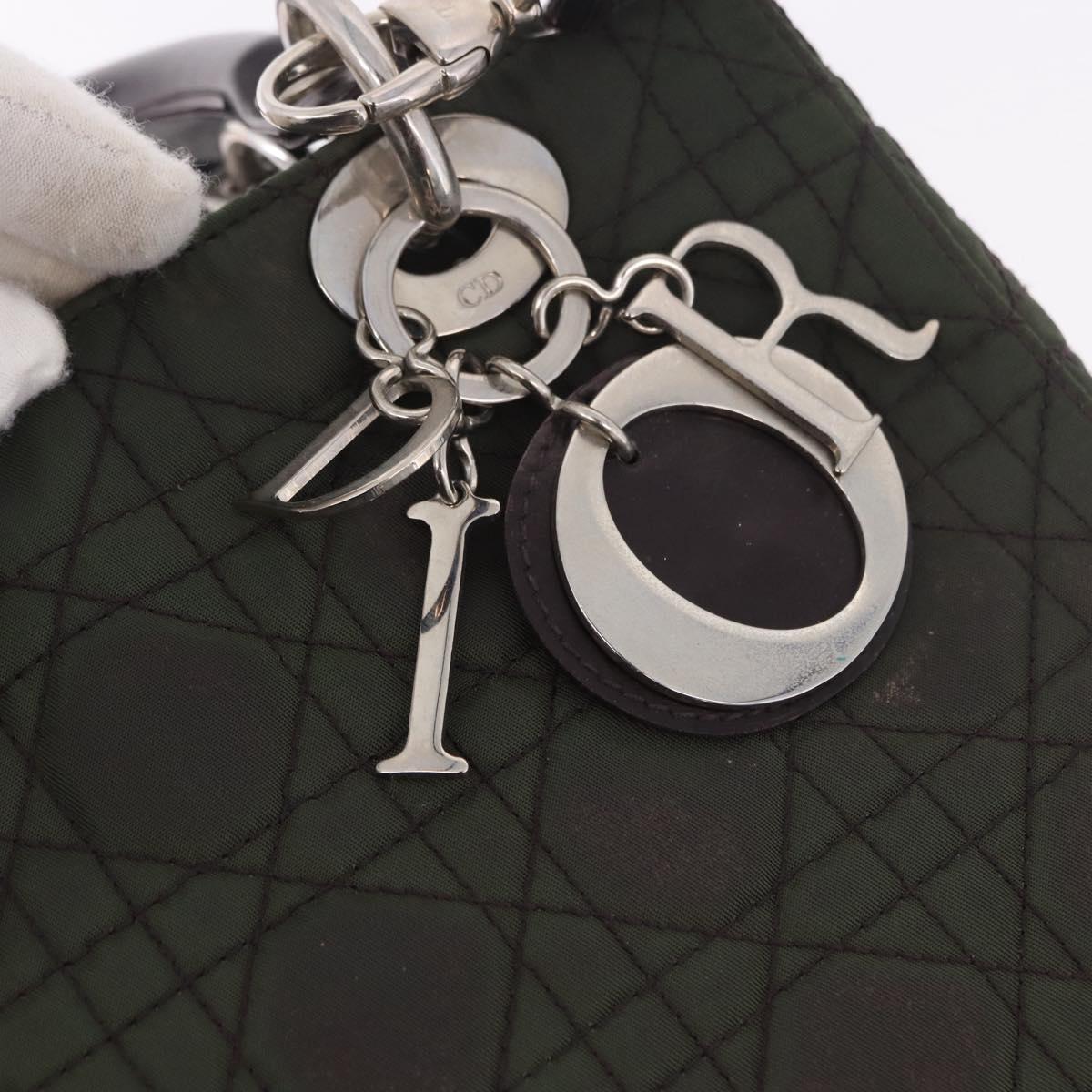 Christian Dior Canage Hand Bag Canvas 2way Green Silver Auth ka5205