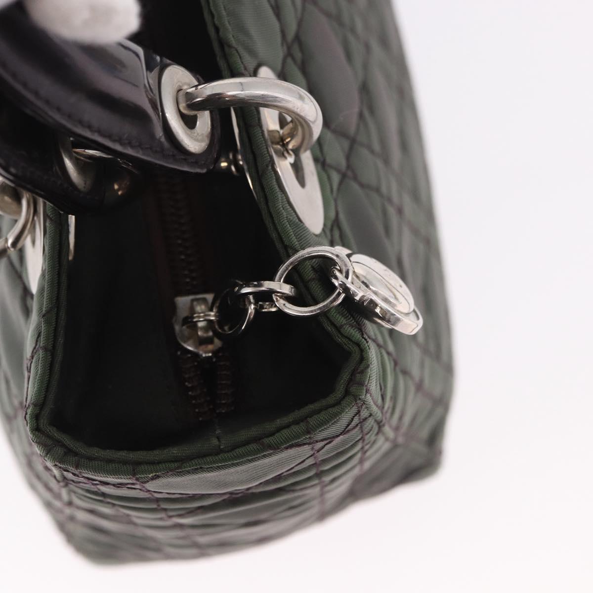 Christian Dior Canage Hand Bag Canvas 2way Green Silver Auth ka5205