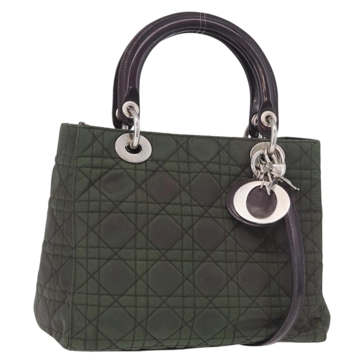 Christian Dior Canage Hand Bag Canvas 2way Green Silver Auth ka5205