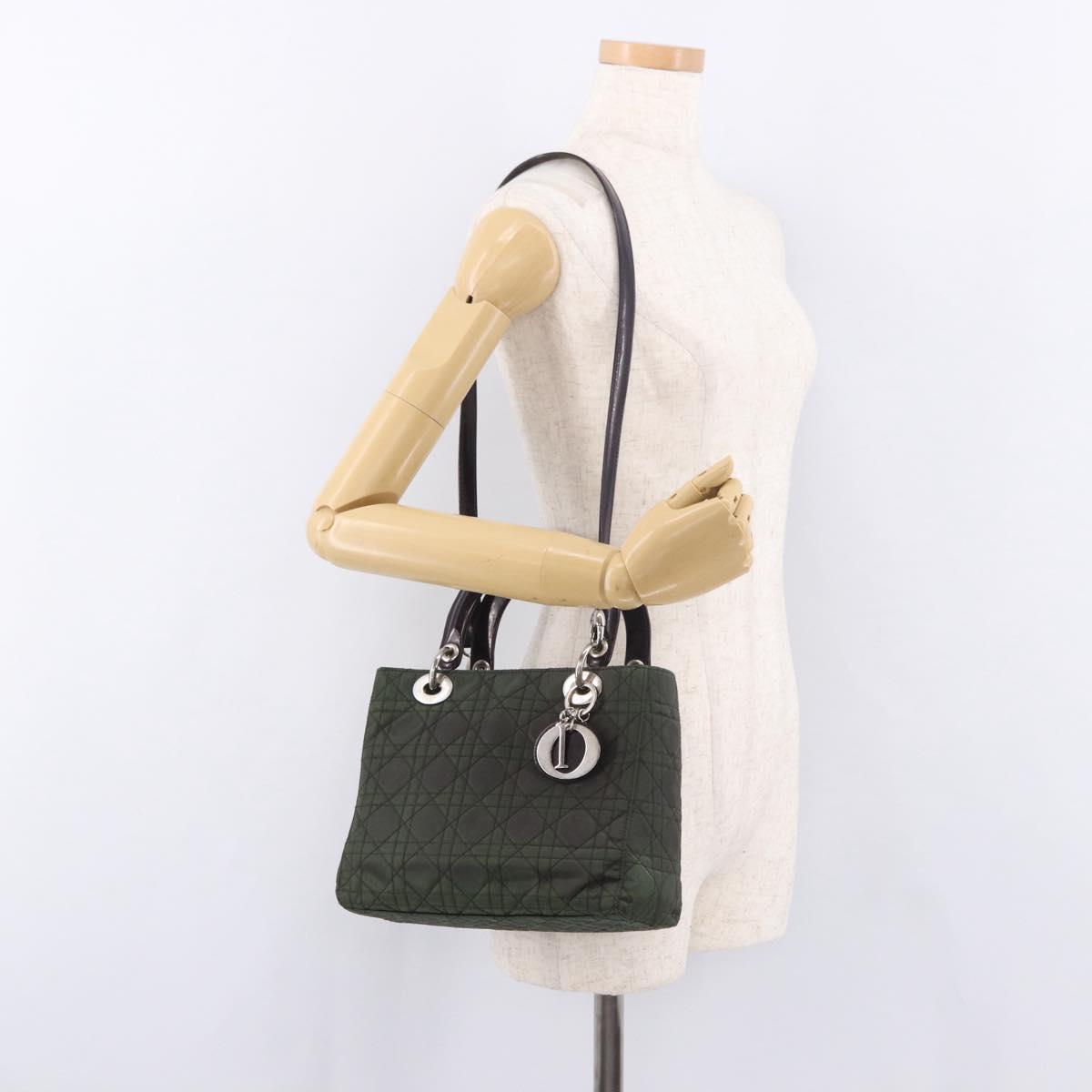 Christian Dior Canage Hand Bag Canvas 2way Green Silver Auth ka5205