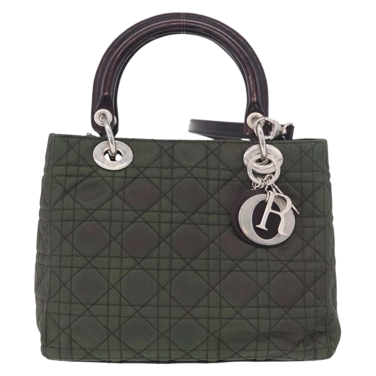 Christian Dior Canage Hand Bag Canvas 2way Green Silver Auth ka5205