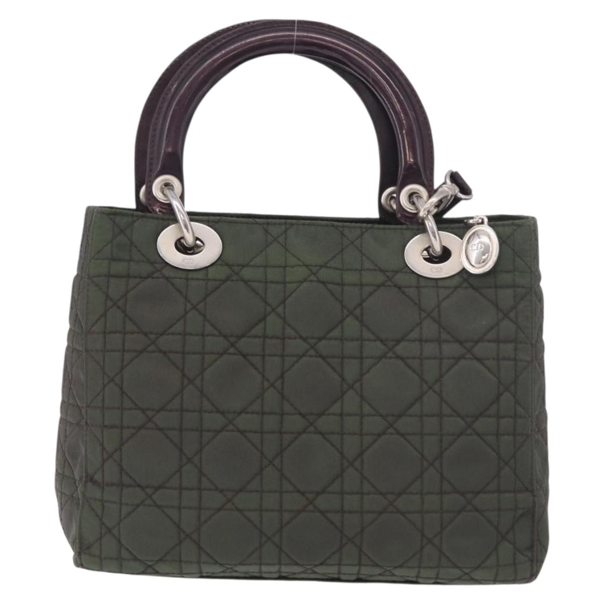 Christian Dior Canage Hand Bag Canvas 2way Green Silver Auth ka5205