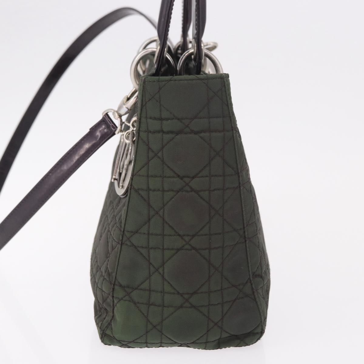 Christian Dior Canage Hand Bag Canvas 2way Green Silver Auth ka5205
