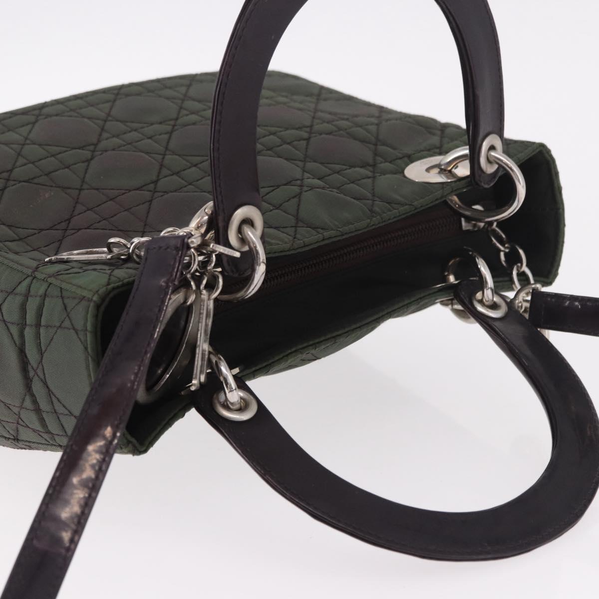 Christian Dior Canage Hand Bag Canvas 2way Green Silver Auth ka5205