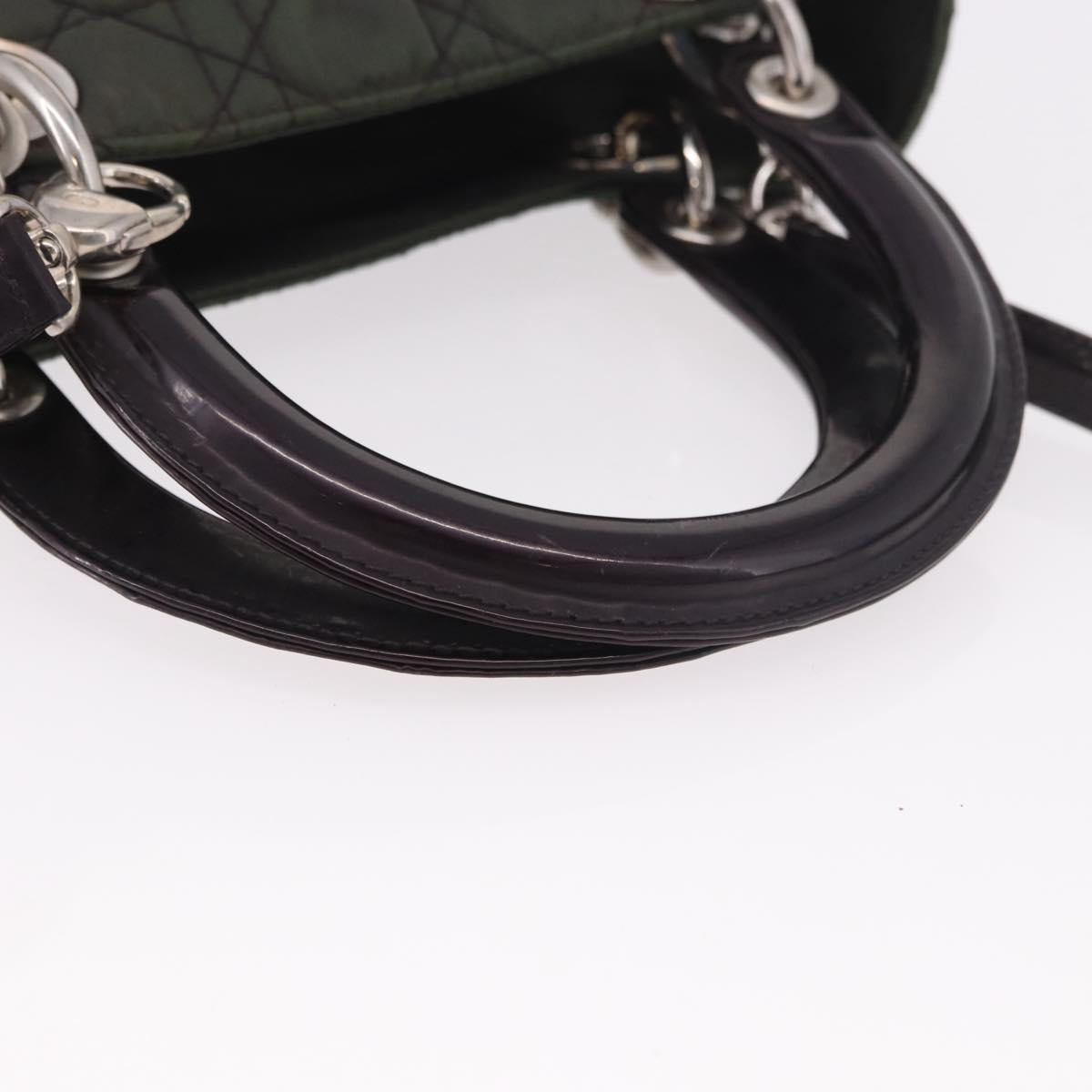Christian Dior Canage Hand Bag Canvas 2way Green Silver Auth ka5205