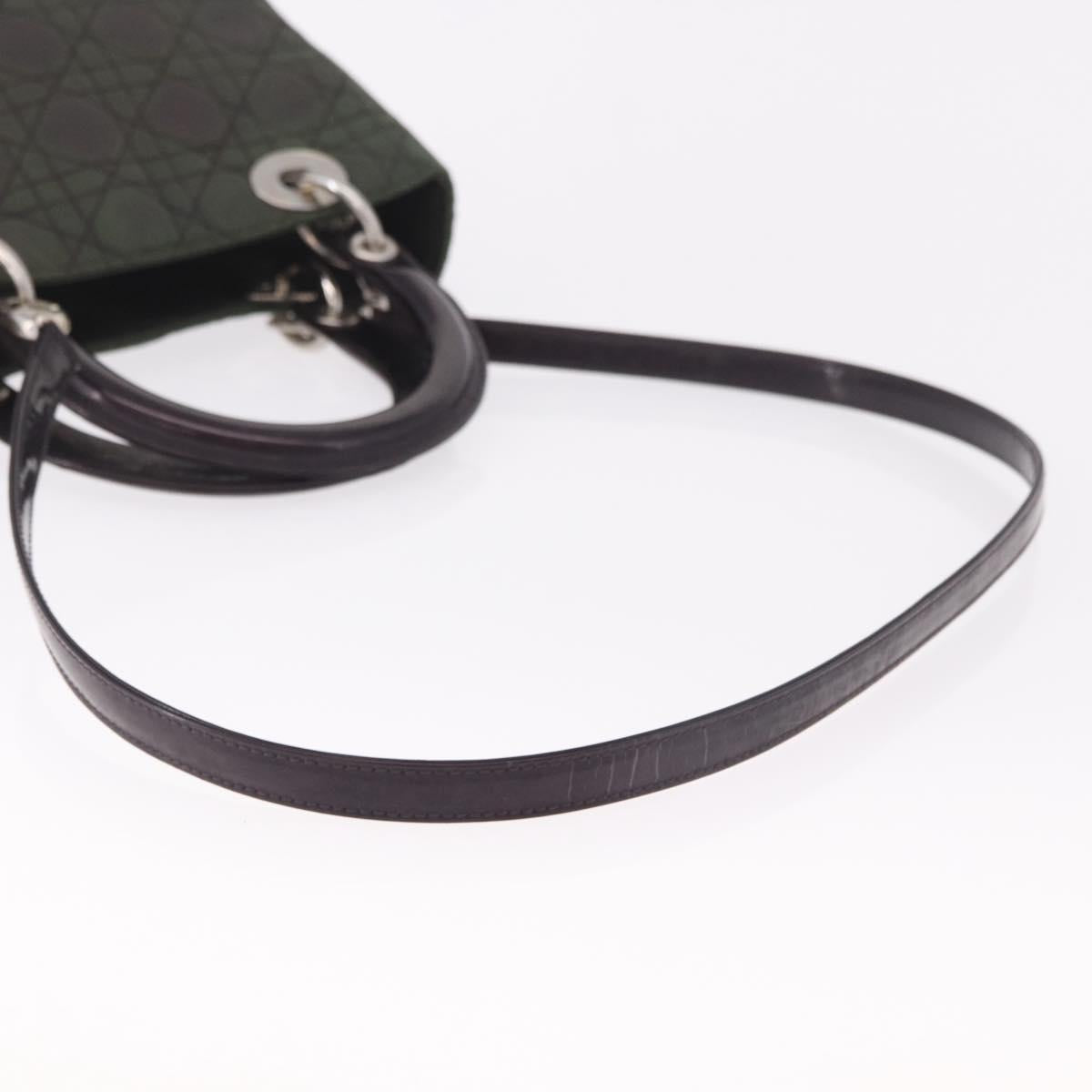 Christian Dior Canage Hand Bag Canvas 2way Green Silver Auth ka5205