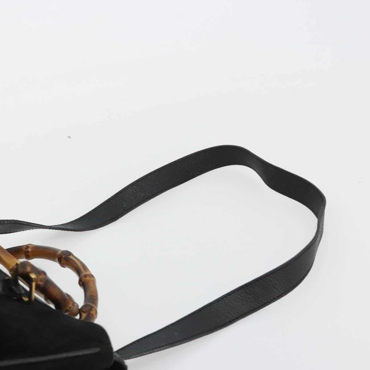 GUCCI Bamboo Hand Bag Suede 2way Black Gold 002 2855 Auth ka5206