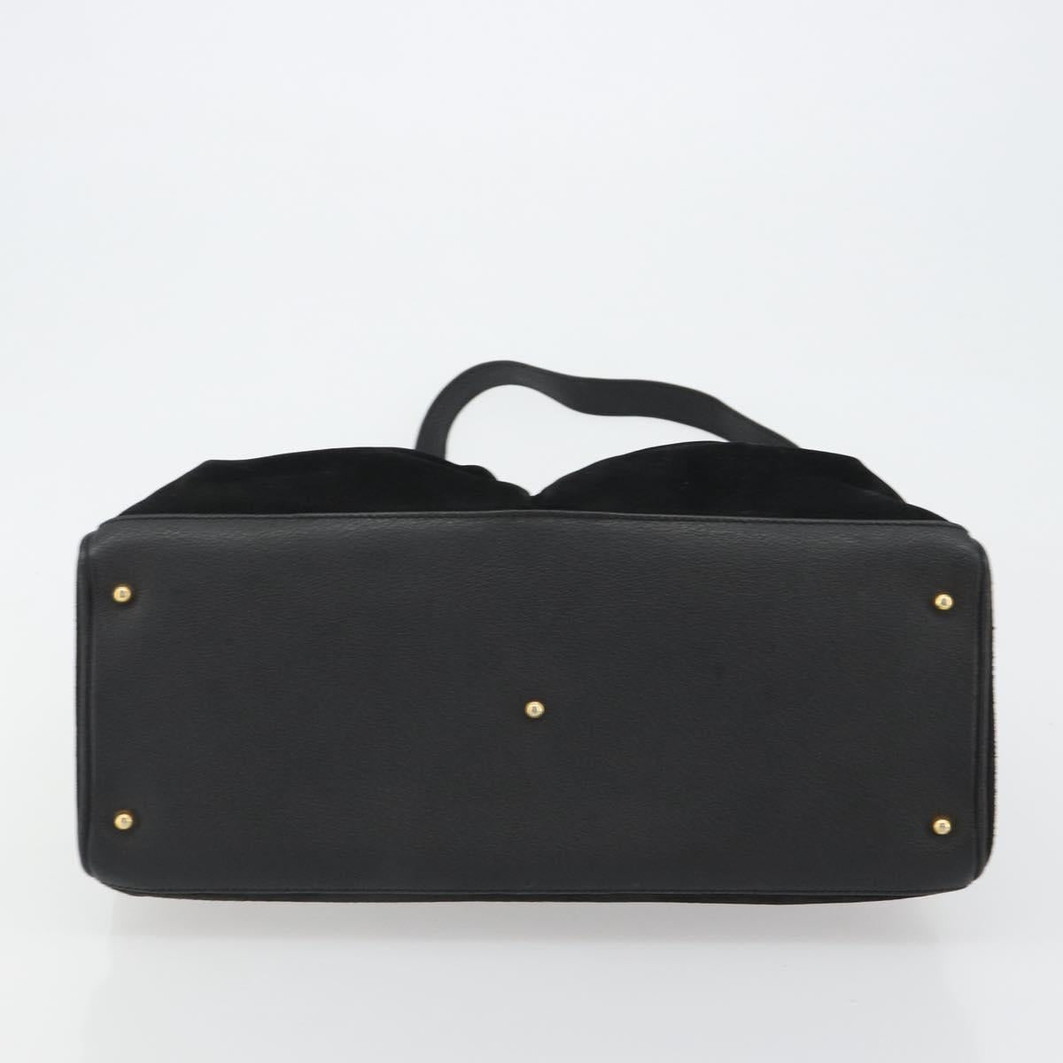 GUCCI Bamboo Hand Bag Suede 2way Black Gold 002 2855 Auth ka5206