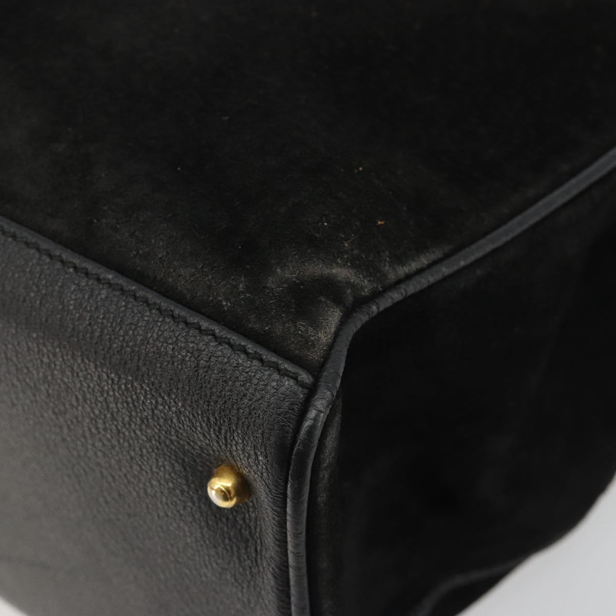 GUCCI Bamboo Hand Bag Suede 2way Black Gold 002 2855 Auth ka5206