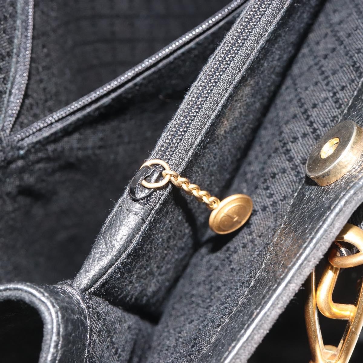 GUCCI Bamboo Hand Bag Suede 2way Black Gold 002 2855 Auth ka5206