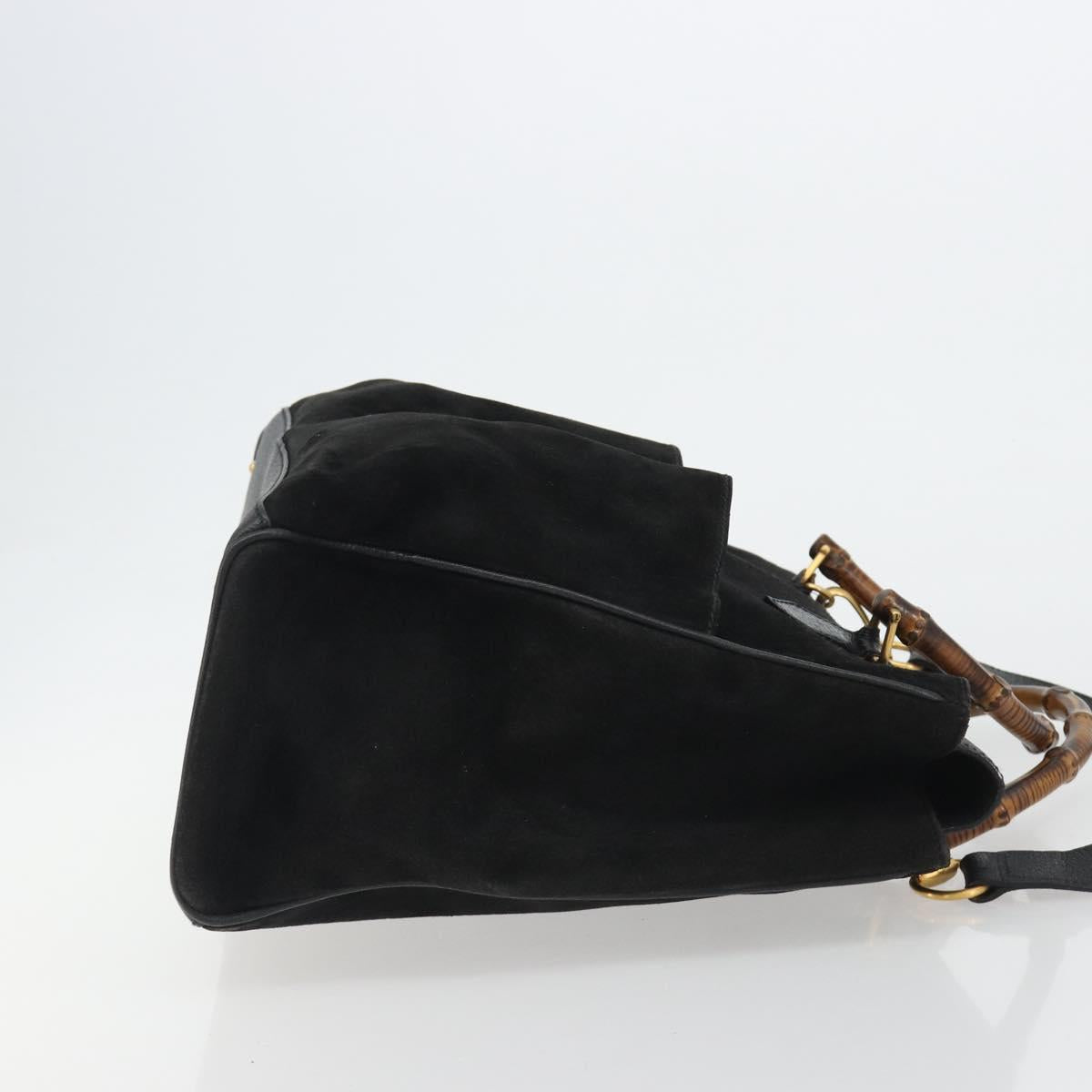 GUCCI Bamboo Hand Bag Suede 2way Black Gold 002 2855 Auth ka5206