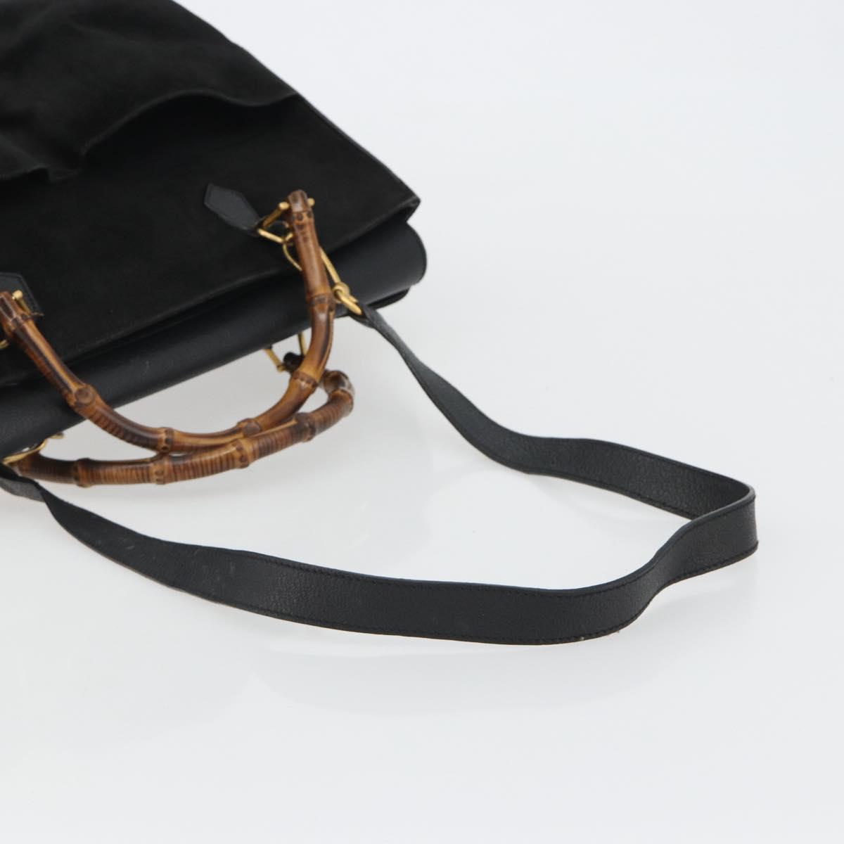 GUCCI Bamboo Hand Bag Suede 2way Black Gold 002 2855 Auth ka5206