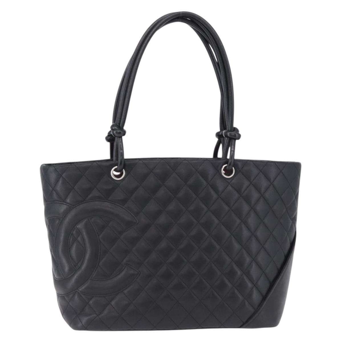 CHANEL Matelasse Cambon Line COCO Mark Tote Bag Leather Black CC Auth ka5210V