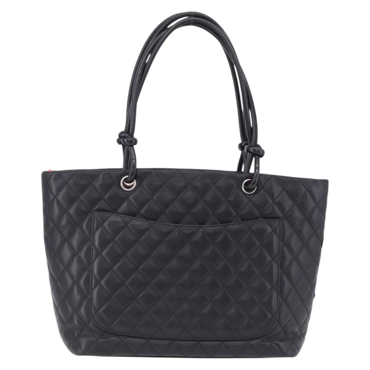CHANEL Matelasse Cambon Line COCO Mark Tote Bag Leather Black CC Auth ka5210V
