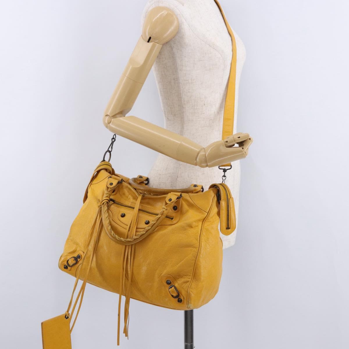 BALENCIAGA Classic Vero Hand Bag Leather 2way Yellow 235216 Auth ka5212A
