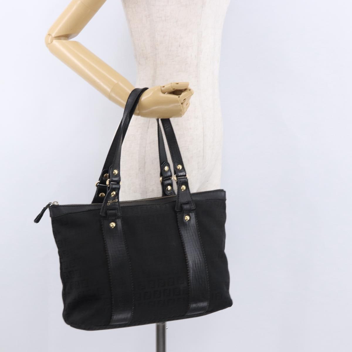 FENDI Zucchino Canvas Tote Bag Black Gold Auth ka5213