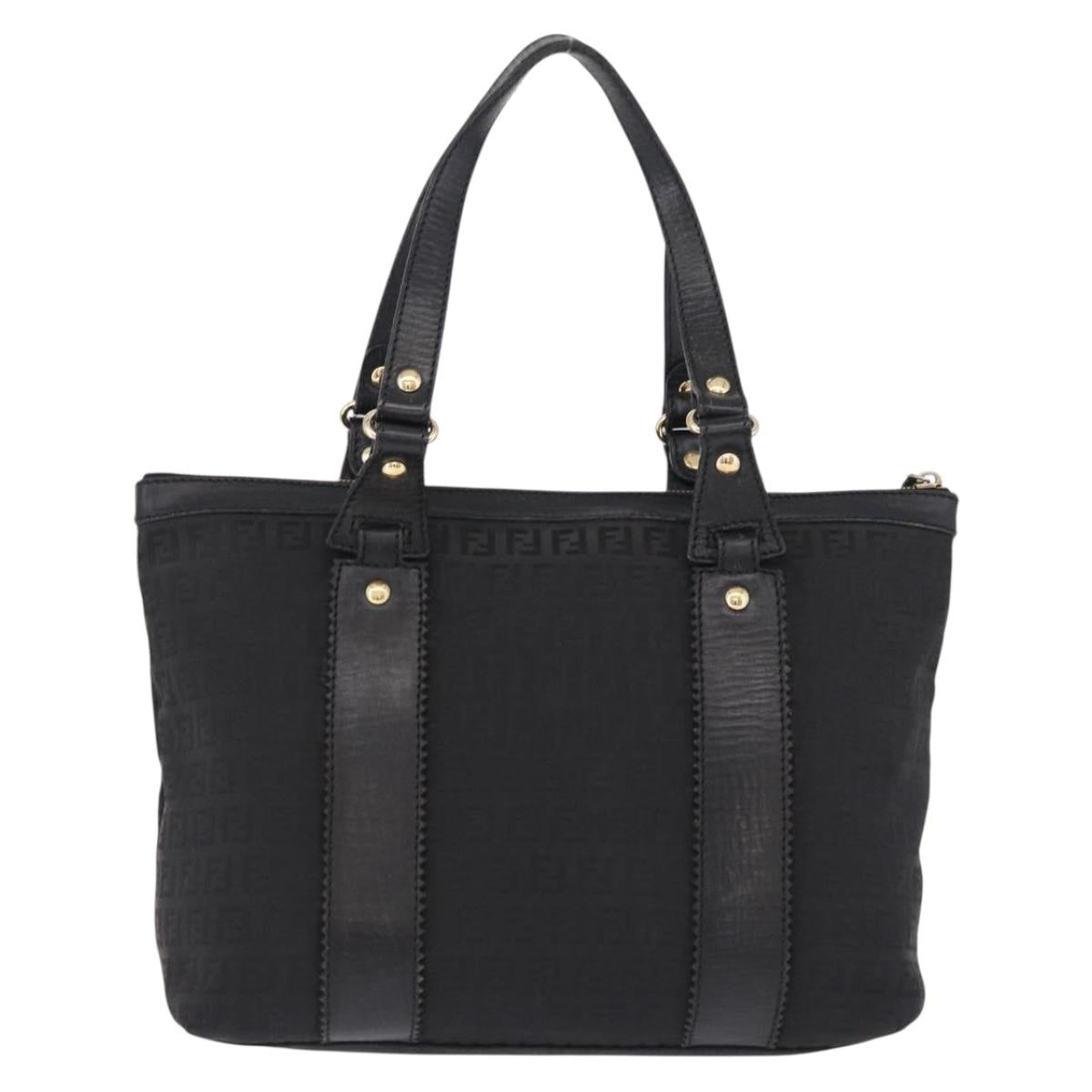 FENDI Zucchino Canvas Tote Bag Black Gold Auth ka5213
