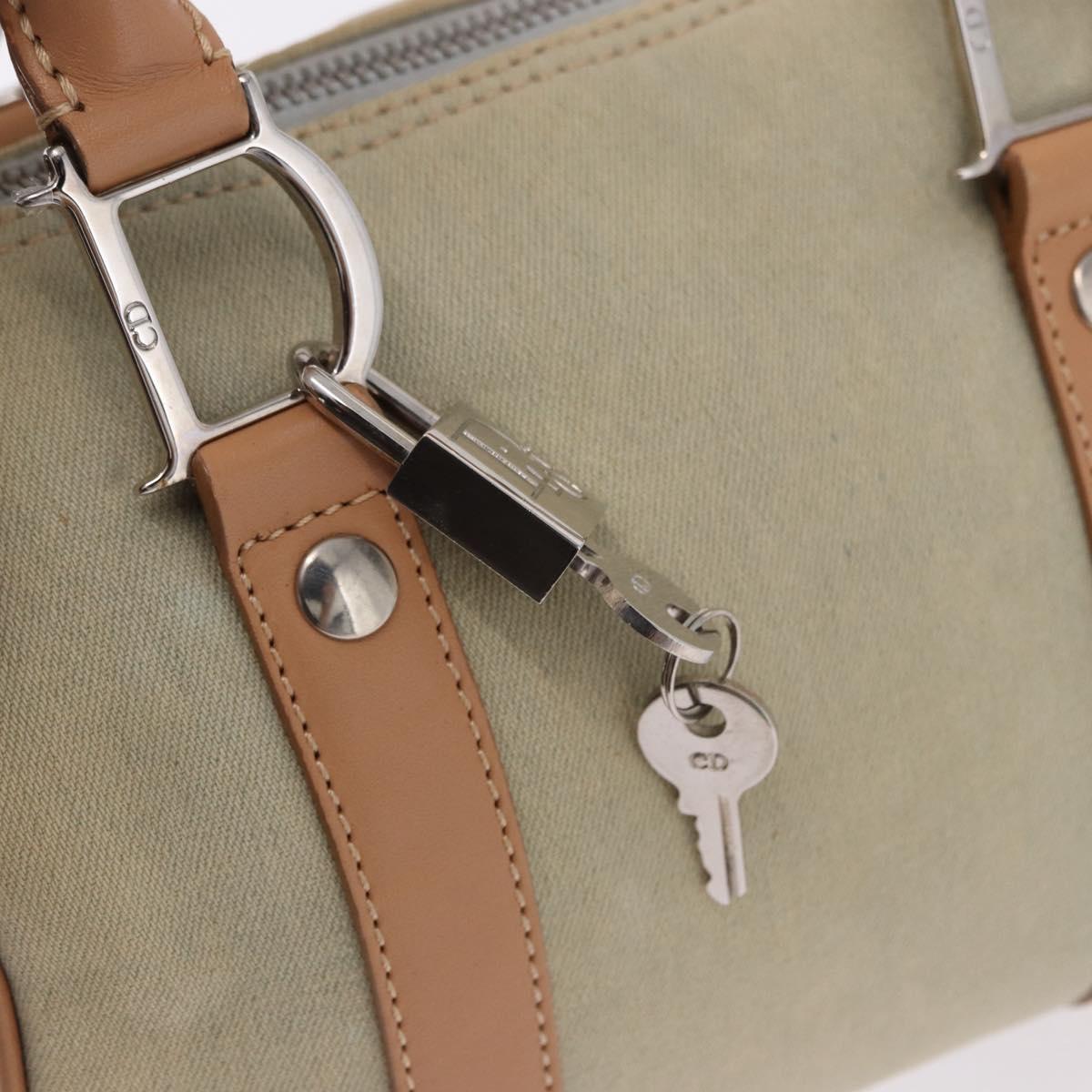 Christian Dior Hand Bag Canvas Beige Silver Auth ka5216A