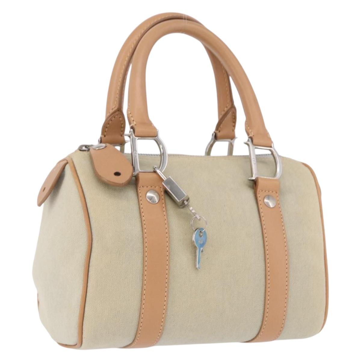 Christian Dior Hand Bag Canvas Beige Silver Auth ka5216A