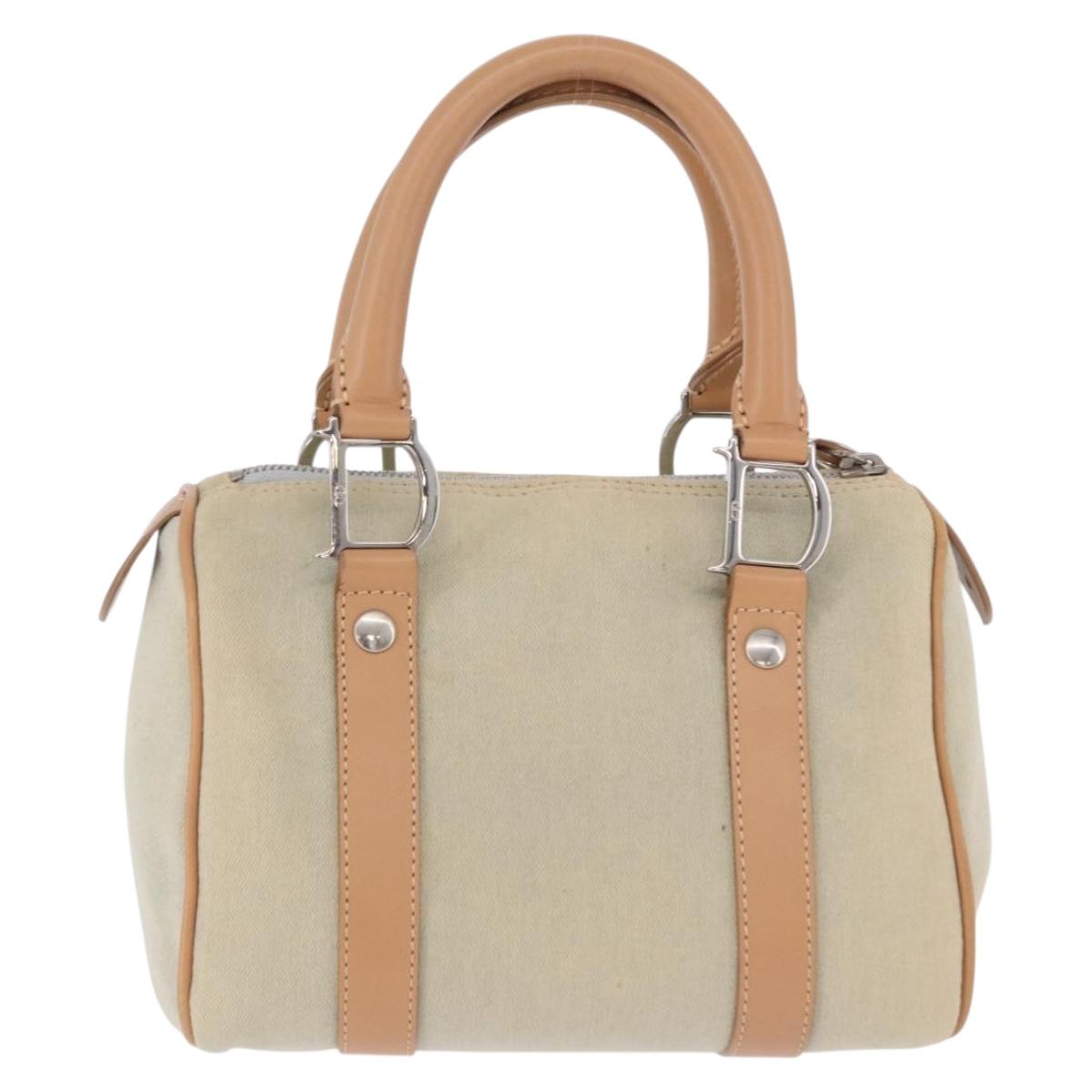Christian Dior Hand Bag Canvas Beige Silver Auth ka5216A