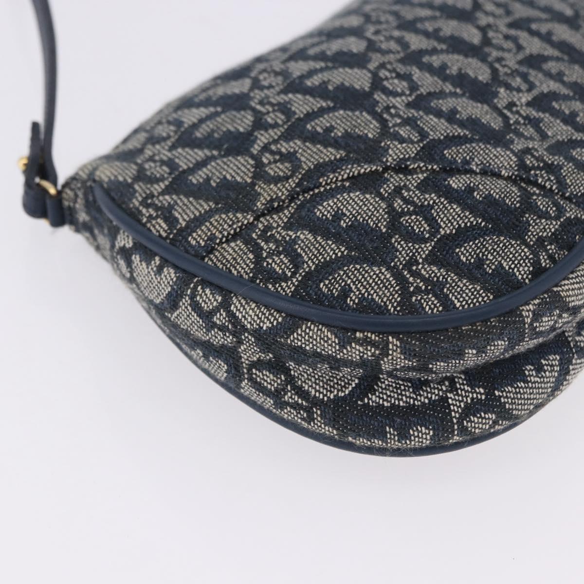 Christian Dior Trotter Canvas Saddle Pouch Navy Gold Auth ka5217