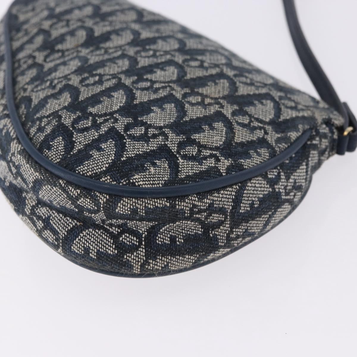 Christian Dior Trotter Canvas Saddle Pouch Navy Gold Auth ka5217