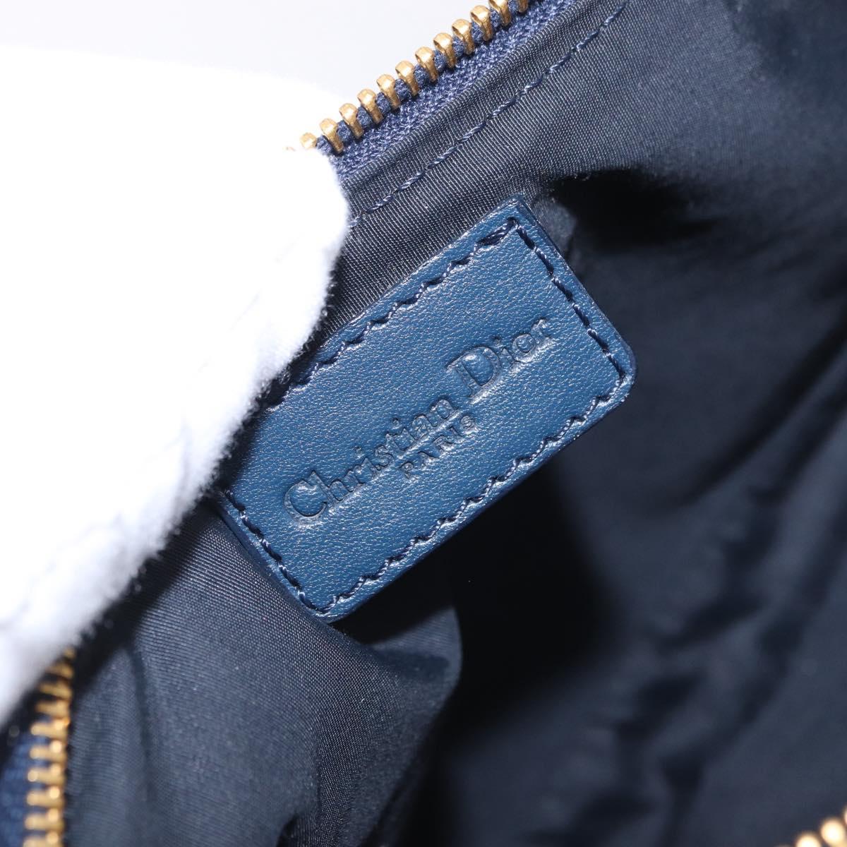 Christian Dior Trotter Canvas Saddle Pouch Navy Gold Auth ka5217