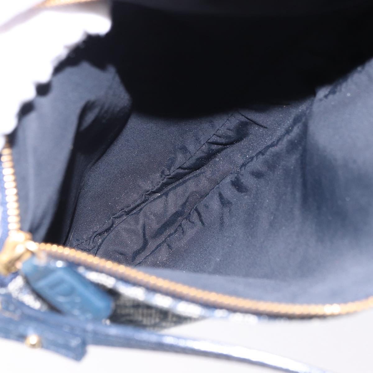 Christian Dior Trotter Canvas Saddle Pouch Navy Gold Auth ka5217