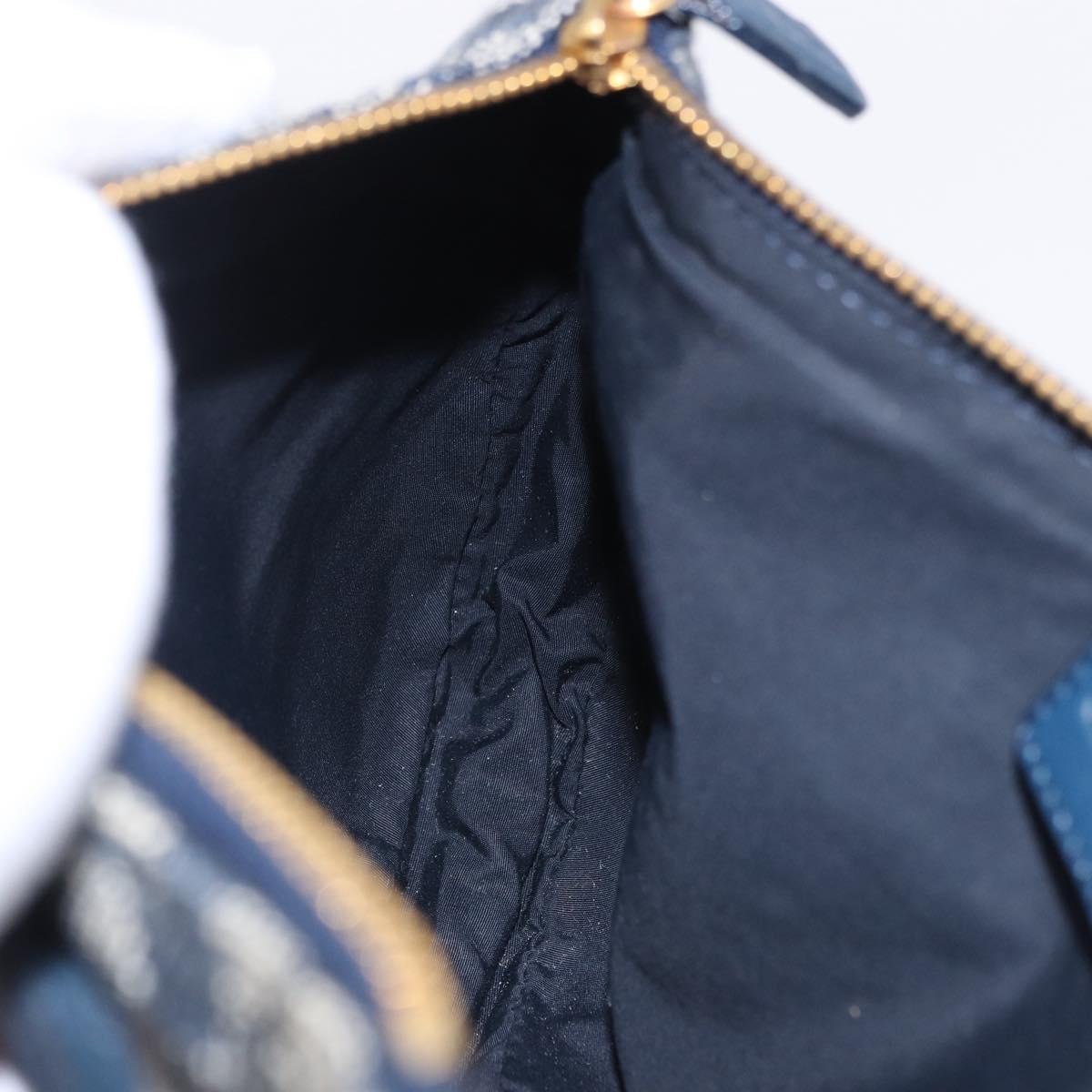 Christian Dior Trotter Canvas Saddle Pouch Navy Gold Auth ka5217