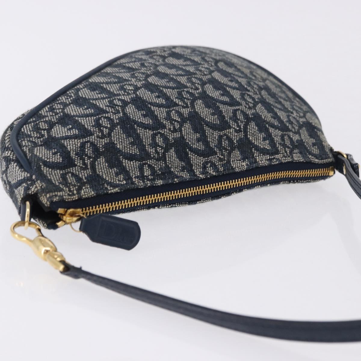 Christian Dior Trotter Canvas Saddle Pouch Navy Gold Auth ka5217