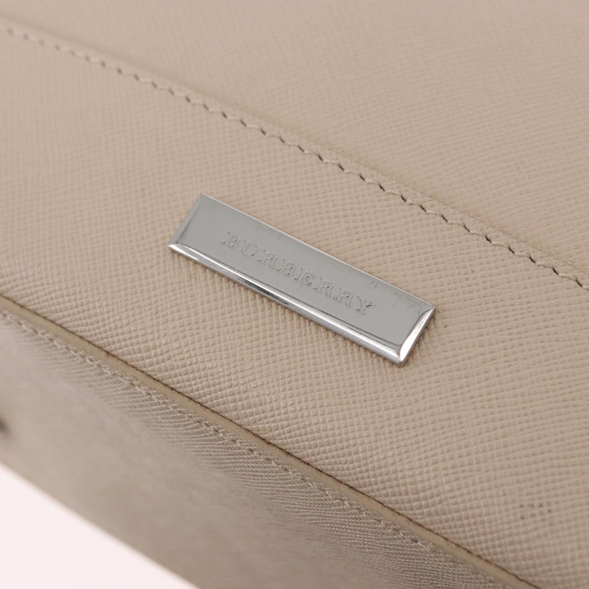 BURBERRY Hand Bag Leather Beige Silver Auth ka5220A