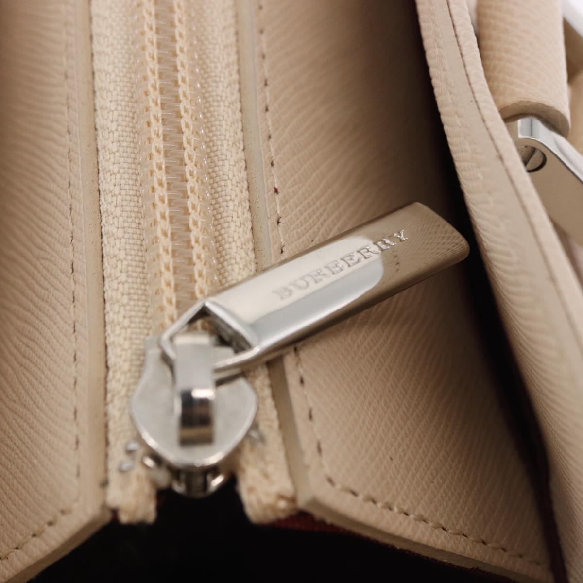 BURBERRY Hand Bag Leather Beige Silver Auth ka5220A
