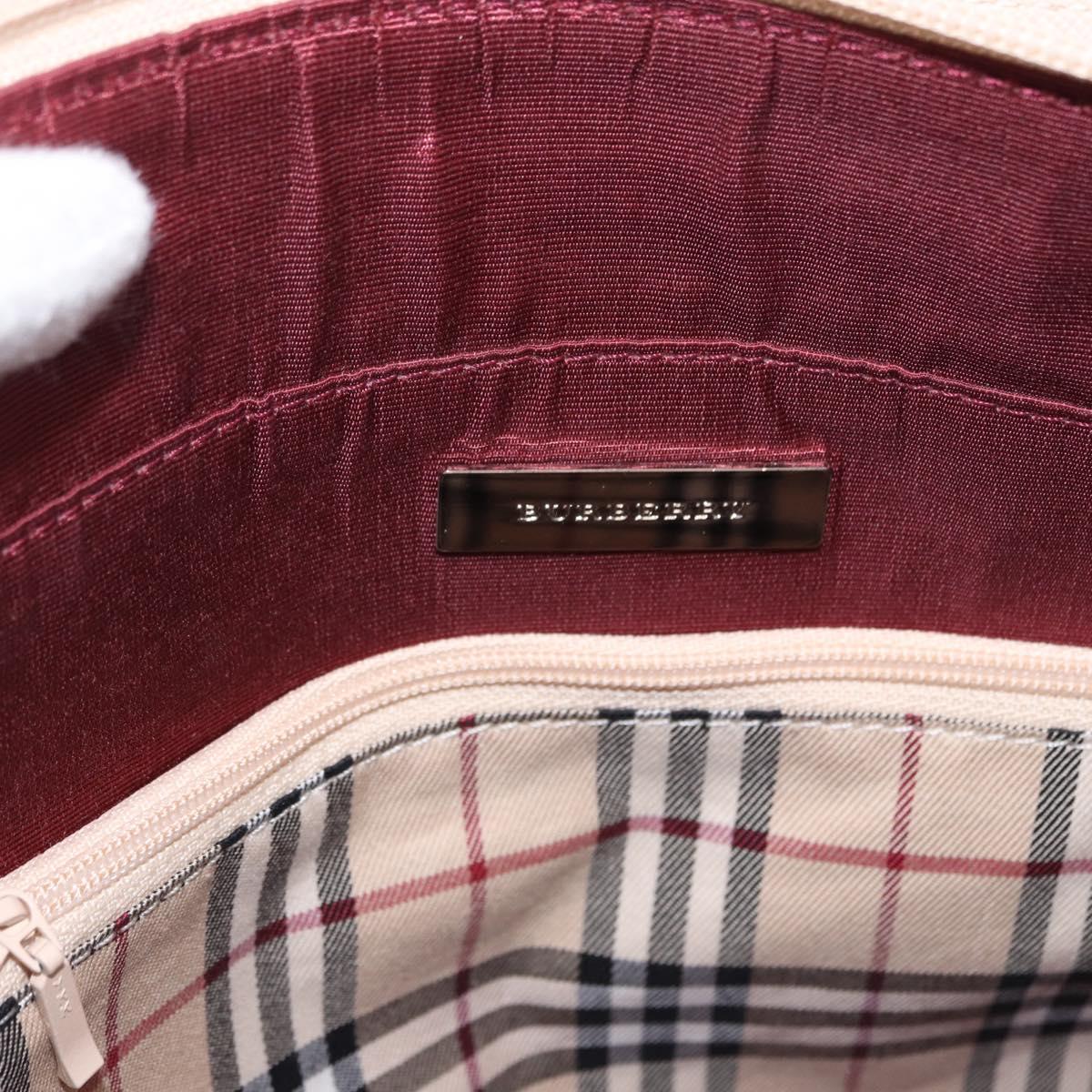 BURBERRY Hand Bag Leather Beige Silver Auth ka5220A