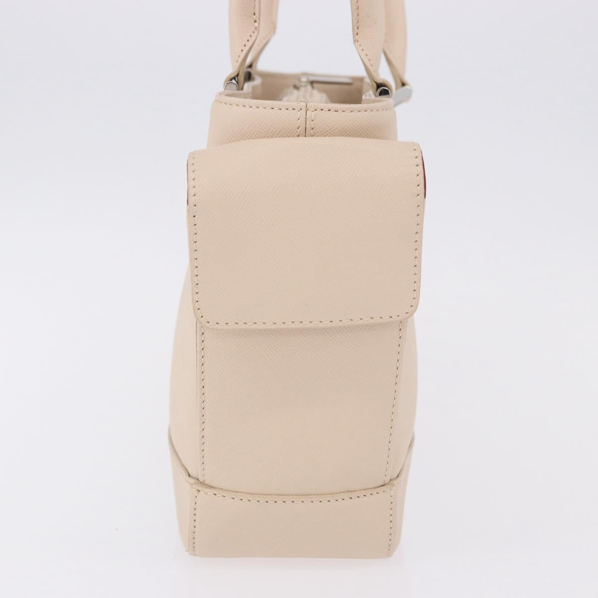 BURBERRY Hand Bag Leather Beige Silver Auth ka5220A