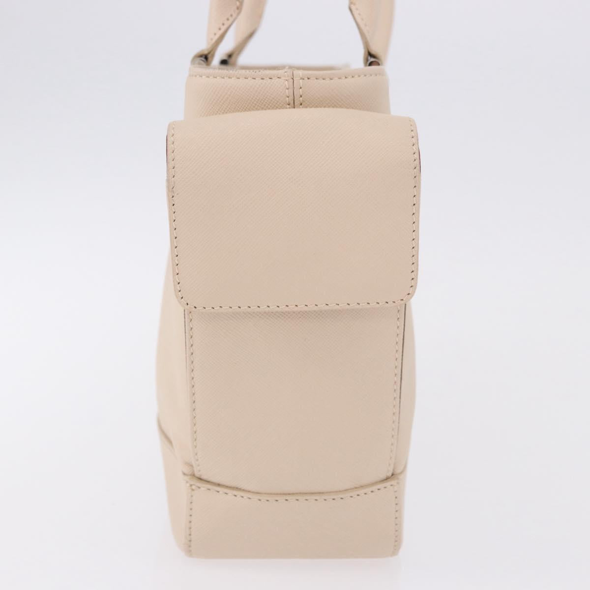 BURBERRY Hand Bag Leather Beige Silver Auth ka5220A