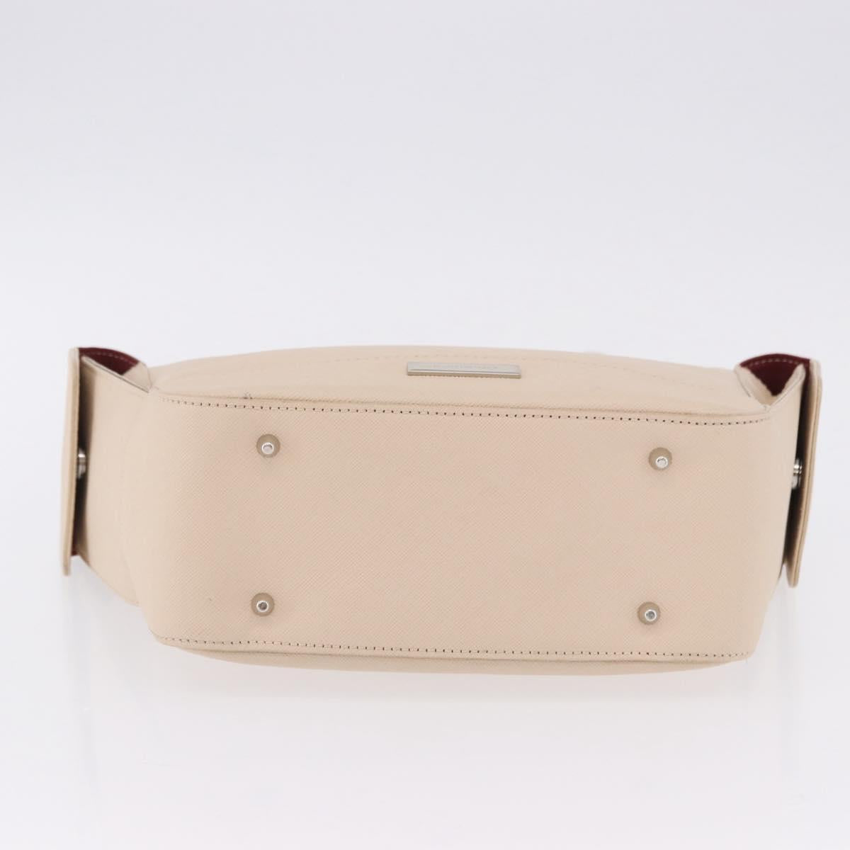BURBERRY Hand Bag Leather Beige Silver Auth ka5220A