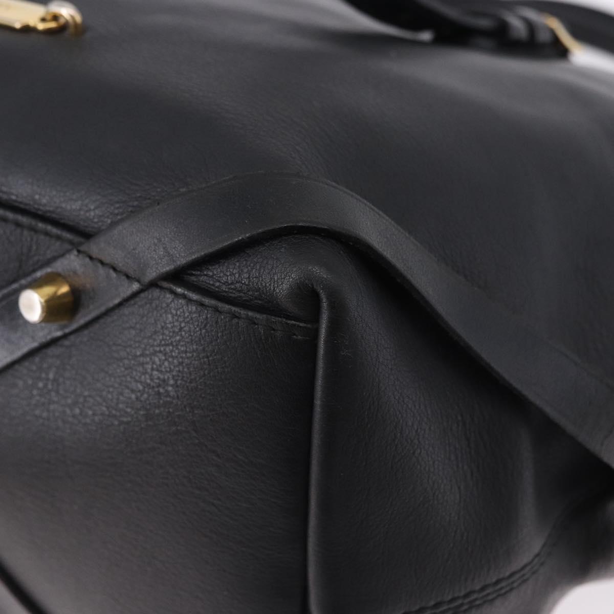 BURBERRY Hand Bag Leather Gold Black Auth ka5221