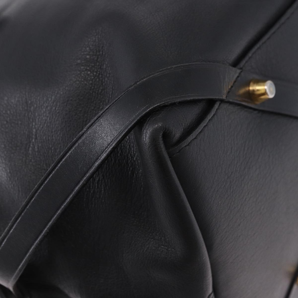 BURBERRY Hand Bag Leather Gold Black Auth ka5221