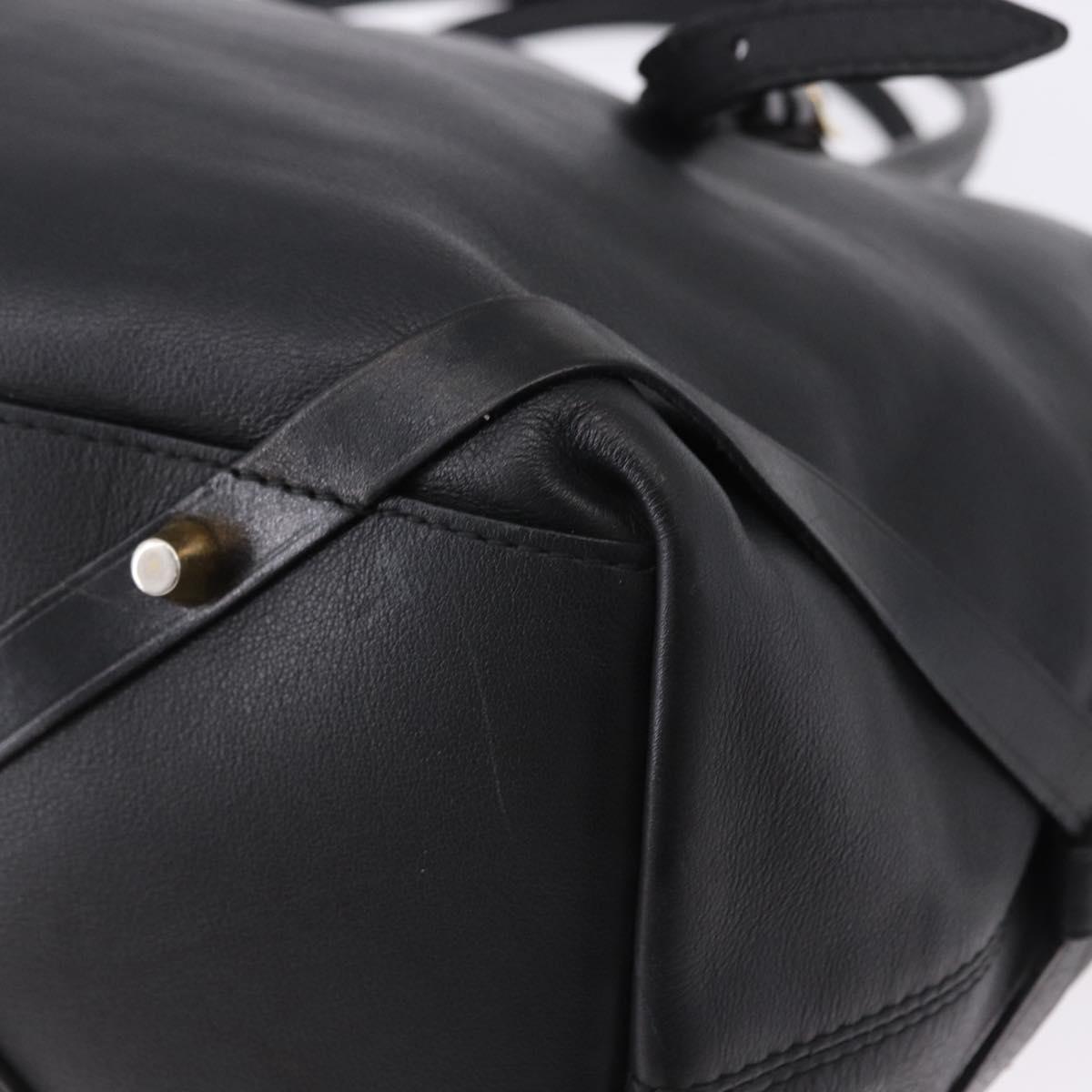 BURBERRY Hand Bag Leather Gold Black Auth ka5221