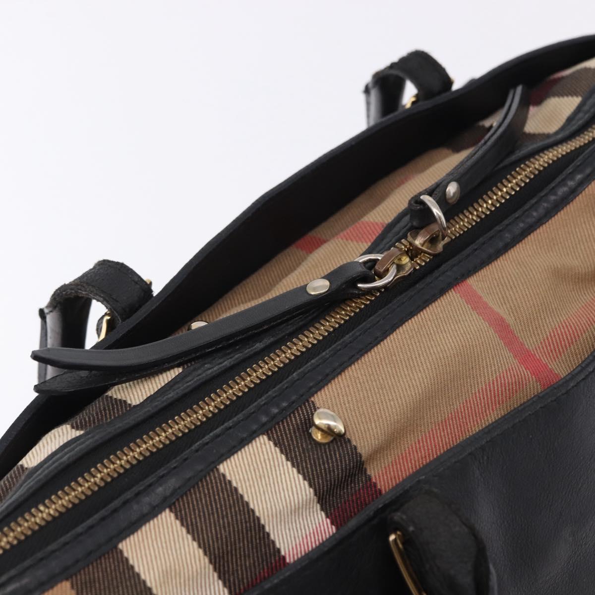 BURBERRY Hand Bag Leather Gold Black Auth ka5221