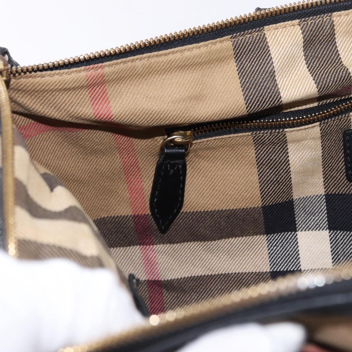 BURBERRY Hand Bag Leather Gold Black Auth ka5221