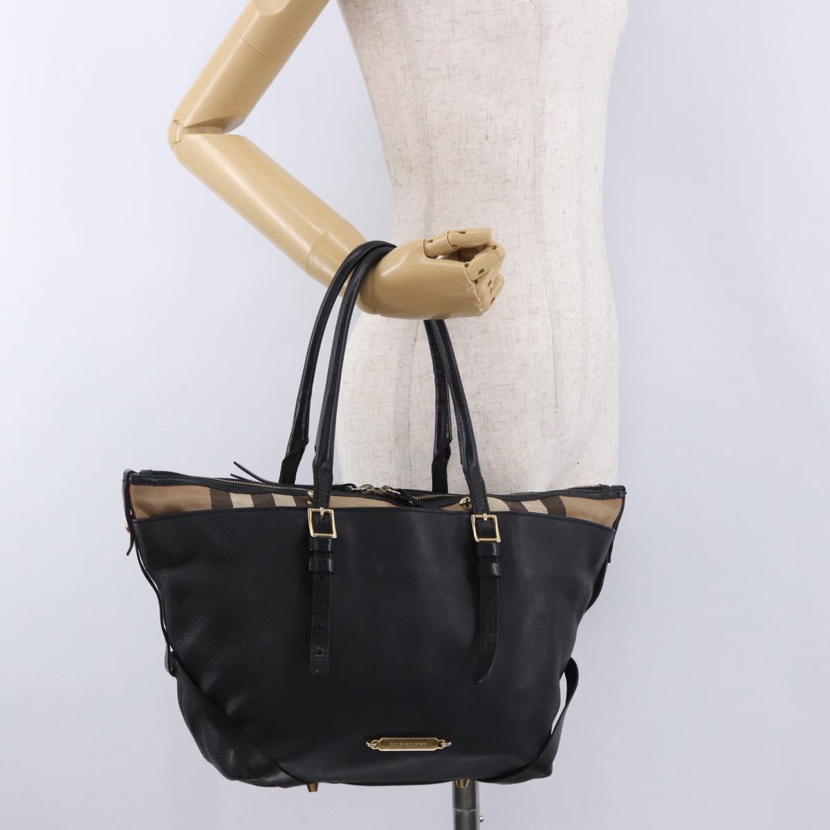 BURBERRY Hand Bag Leather Gold Black Auth ka5221