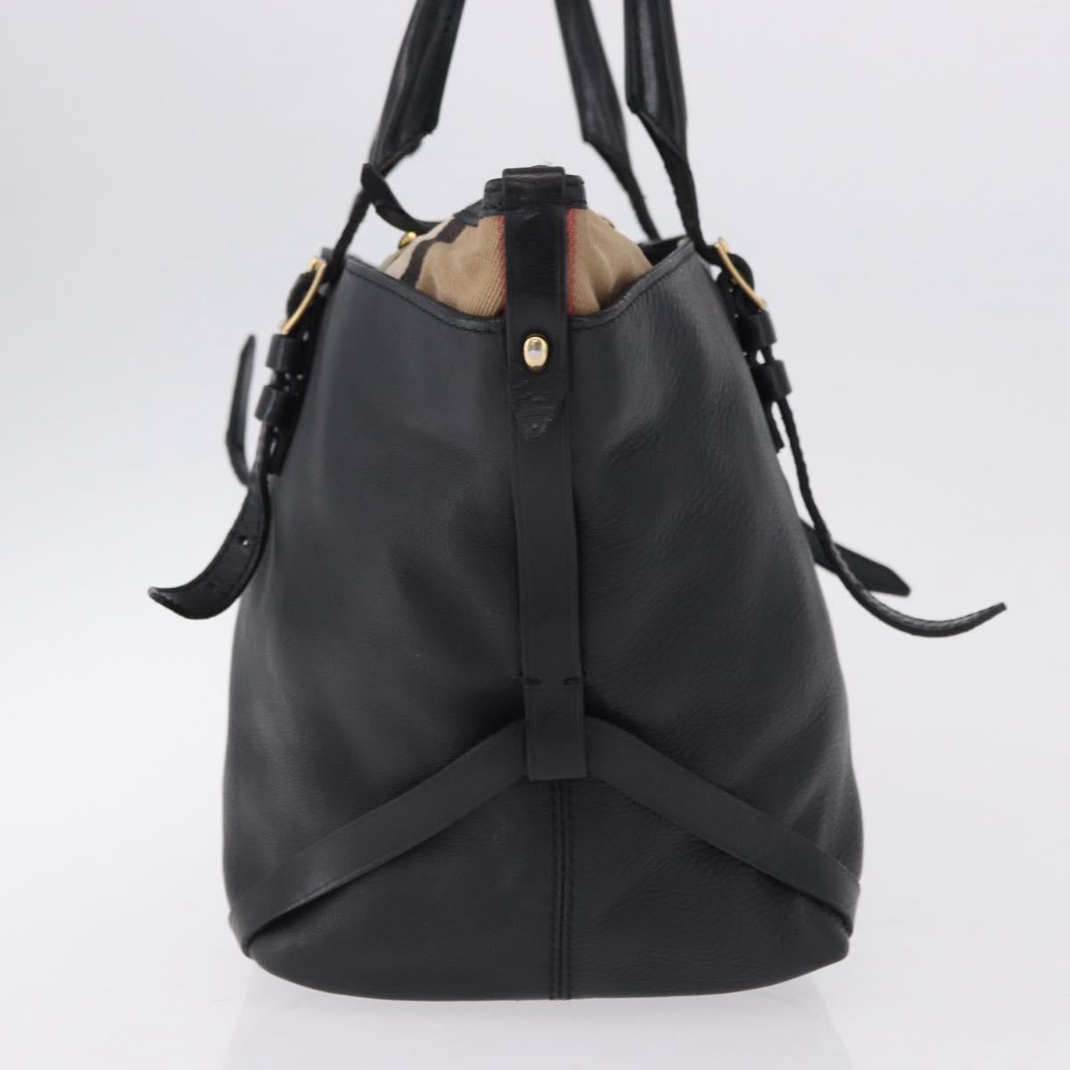 BURBERRY Hand Bag Leather Gold Black Auth ka5221